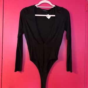 NWT Sexy Plunging VNeck Black Long Sleeve Bodysuit